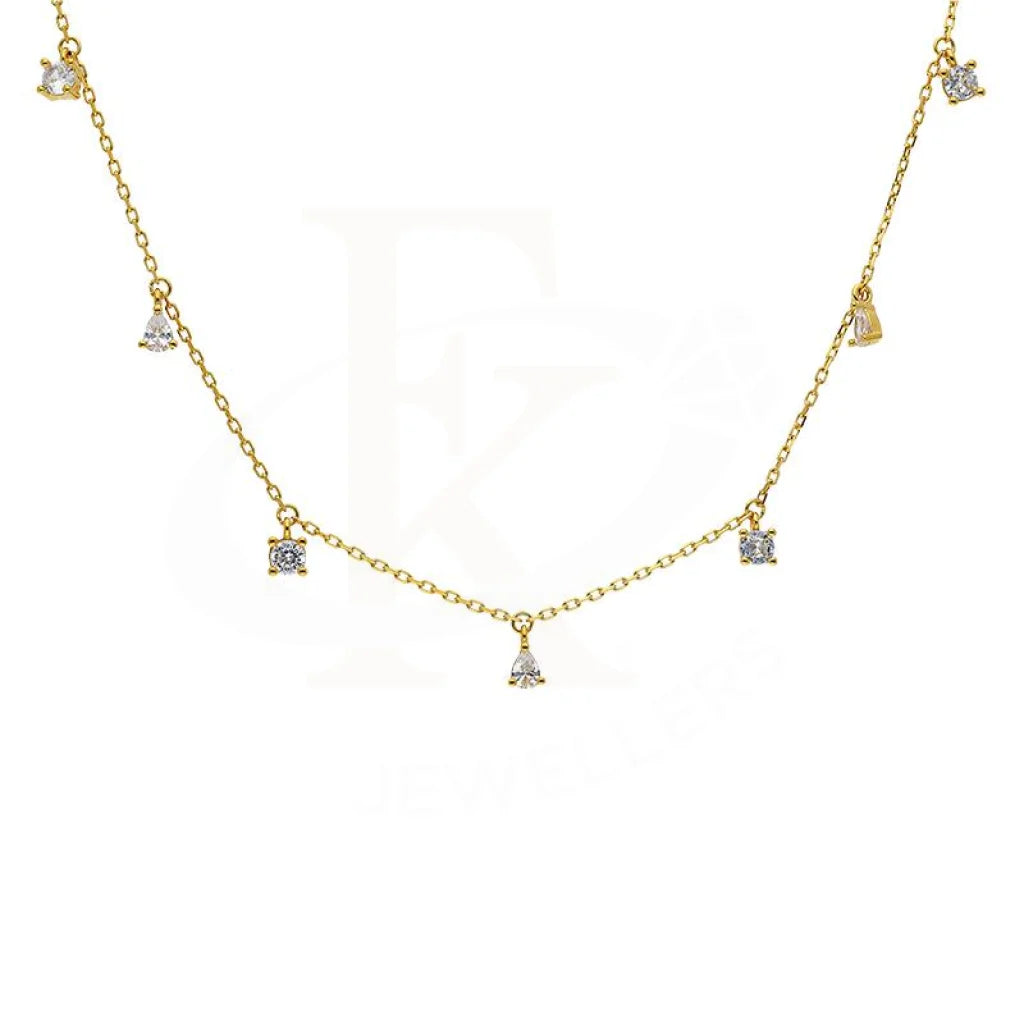 Sterling Silver 925 Gold Plated Pear And Round Shaped Solitaires Necklace - Fkjnklsl2909 Necklaces