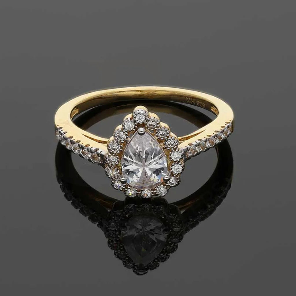 Sterling Silver 925 Gold Plated Pear Shaped Solitaire Ring - Fkjrnsl3537 Rings