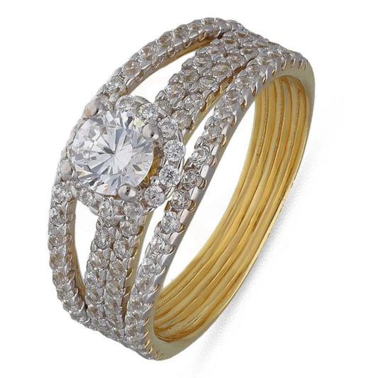 Sterling Silver 925 Gold Plated Round Shaped Solitaire Ring - Fkjrnsl3536 Rings