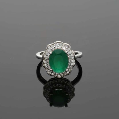 Italian Silver 925 Green Oval Shaped Solitaire Ring - Fkjrnsl3518 Rings