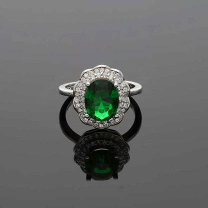 Italian Silver 925 Green Oval Shaped Solitaire Ring - Fkjrnsl3519 Rings