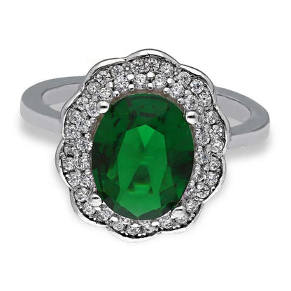 Italian Silver 925 Green Oval Shaped Solitaire Ring - Fkjrnsl3519 Rings