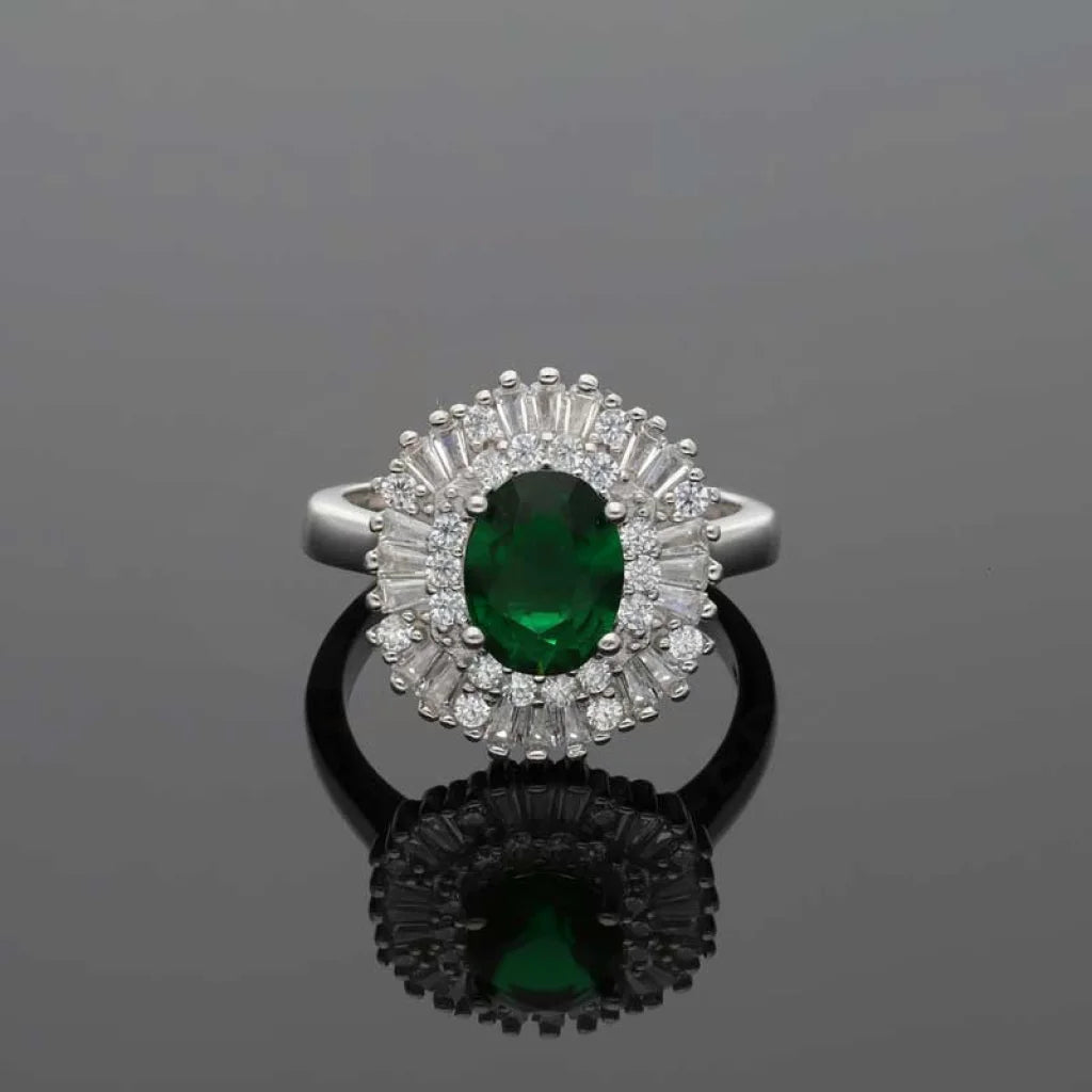 Italian Silver 925 Green Oval Shaped Solitaire Ring - Fkjrnsl3520 Rings