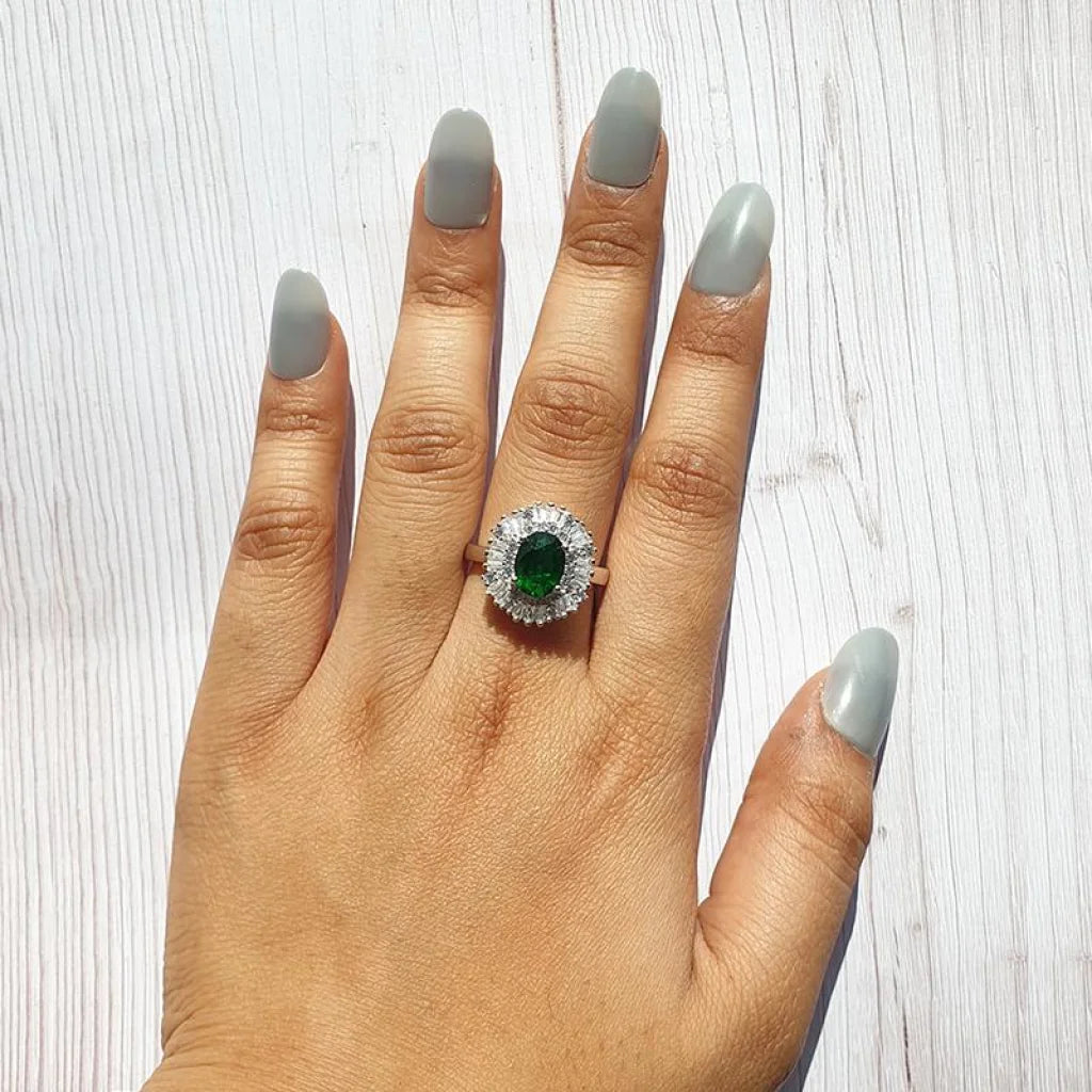 Italian Silver 925 Green Oval Shaped Solitaire Ring - Fkjrnsl3520 Rings