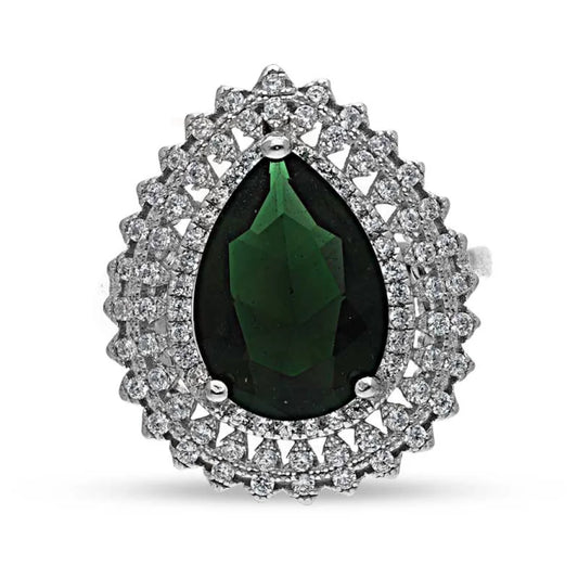 Italian Silver 925 Green Pear Shaped Solitaire Ring - Fkjrnsl3516 Rings