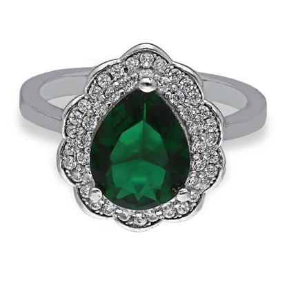 Italian Silver 925 Green Pear Shaped Solitaire Ring - Fkjrnsl3517 Rings