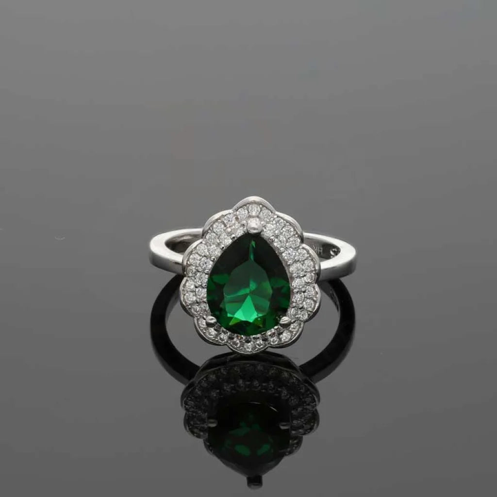 Italian Silver 925 Green Pear Shaped Solitaire Ring - Fkjrnsl3517 Rings