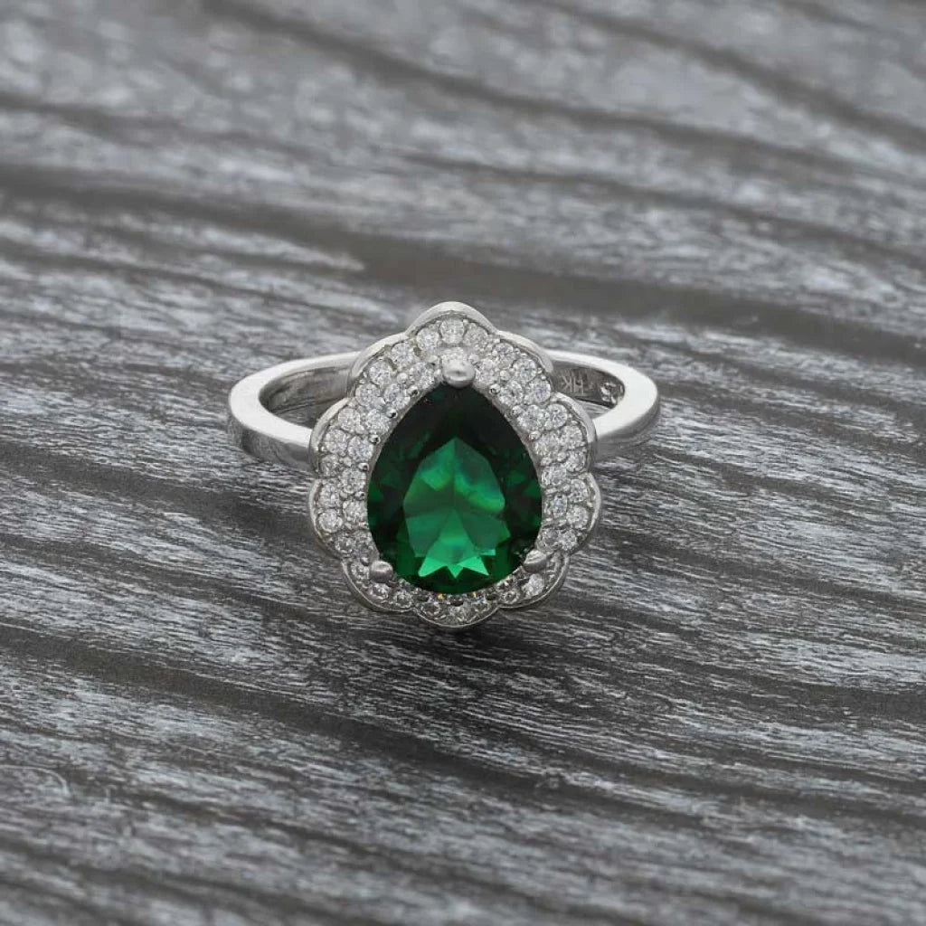 Italian Silver 925 Green Pear Shaped Solitaire Ring - Fkjrnsl3517 Rings