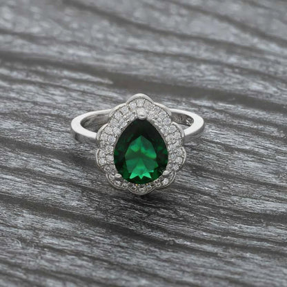 Italian Silver 925 Green Pear Shaped Solitaire Ring - Fkjrnsl3517 Rings