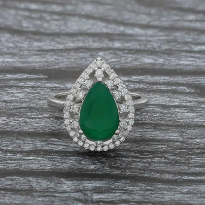 Italian Silver 925 Green Pear Shaped Solitaire Ring - Fkjrnsl3524 Rings