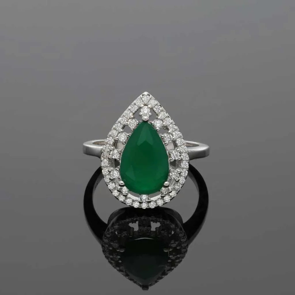 Italian Silver 925 Green Pear Shaped Solitaire Ring - Fkjrnsl3524 Rings