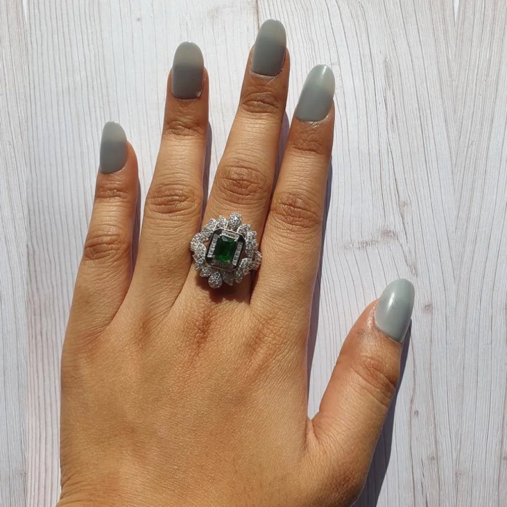 Italian Silver 925 Green Solitaire Ring - Fkjrnsl3521 Rings