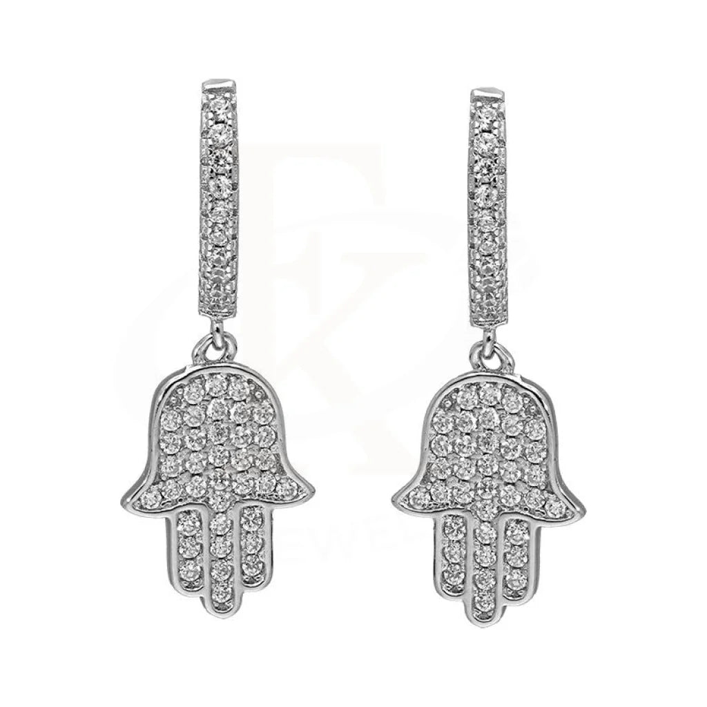 Italian Silver 925 Hamsa Hand Drop Earrings - Fkjernsl2477