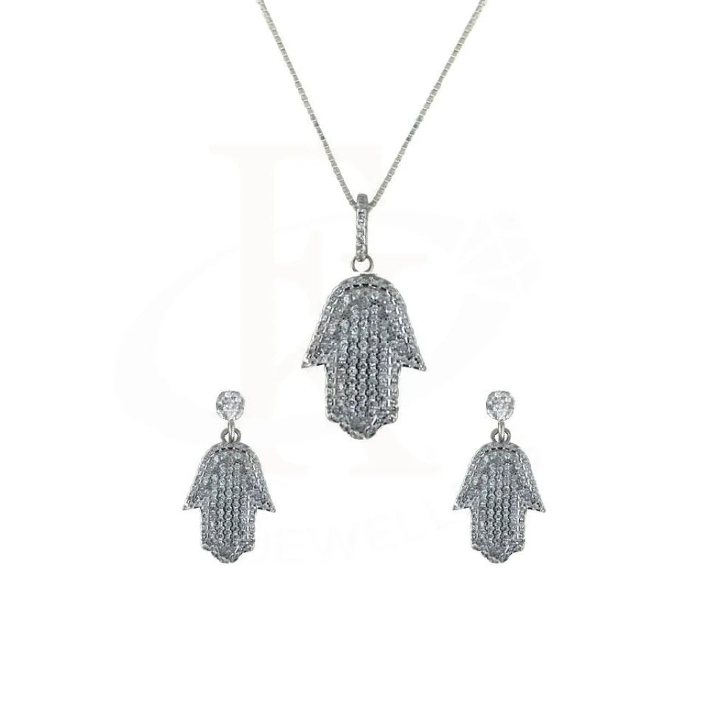 Italian Silver 925 Hamsa Pendant Set (Necklace And Earrings) - Fkjnklst1765 Sets