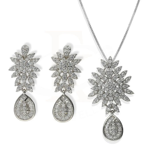 Italian Silver 925 Hanging Pear Pendant Set (Necklace Earrings And Ring) - Fkjnklstsl2182 Sets