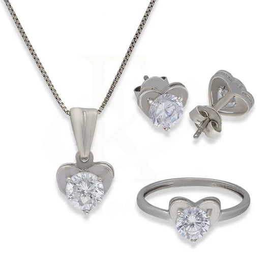 Sterling Silver 925 Heart Pendant Set (Necklace Earrings And Ring) - Fkjnklstsl2365 Sets