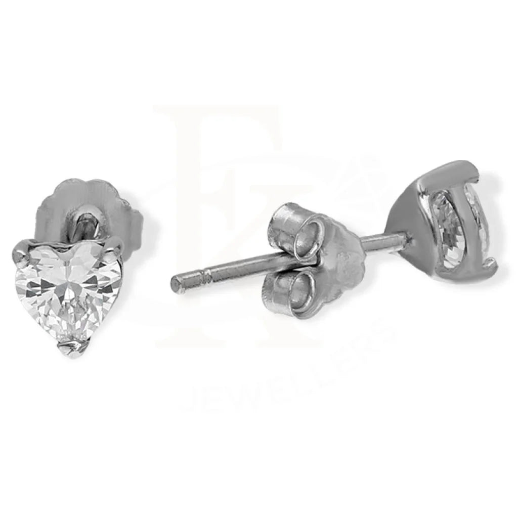 Sterling Silver 925 Heart Shaped Solitaire Stud Earrings - Fkjernsl3142