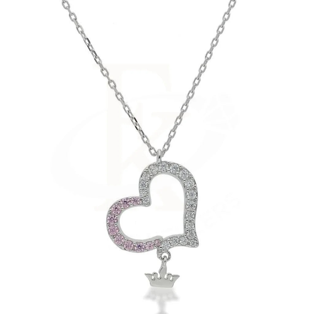 Italian Silver 925 Heart With Hanging Crown Necklace - Fkjnklsl2178 Necklaces