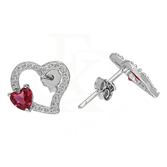 Italian Silver 925 Heart With Solitaire Stud Earrings - Fkjernsl2510