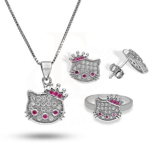 Italian Silver 925 Hello Kitty Pendant Set (Necklace Earrings And Ring) - Fkjnklstsl2314 Sets