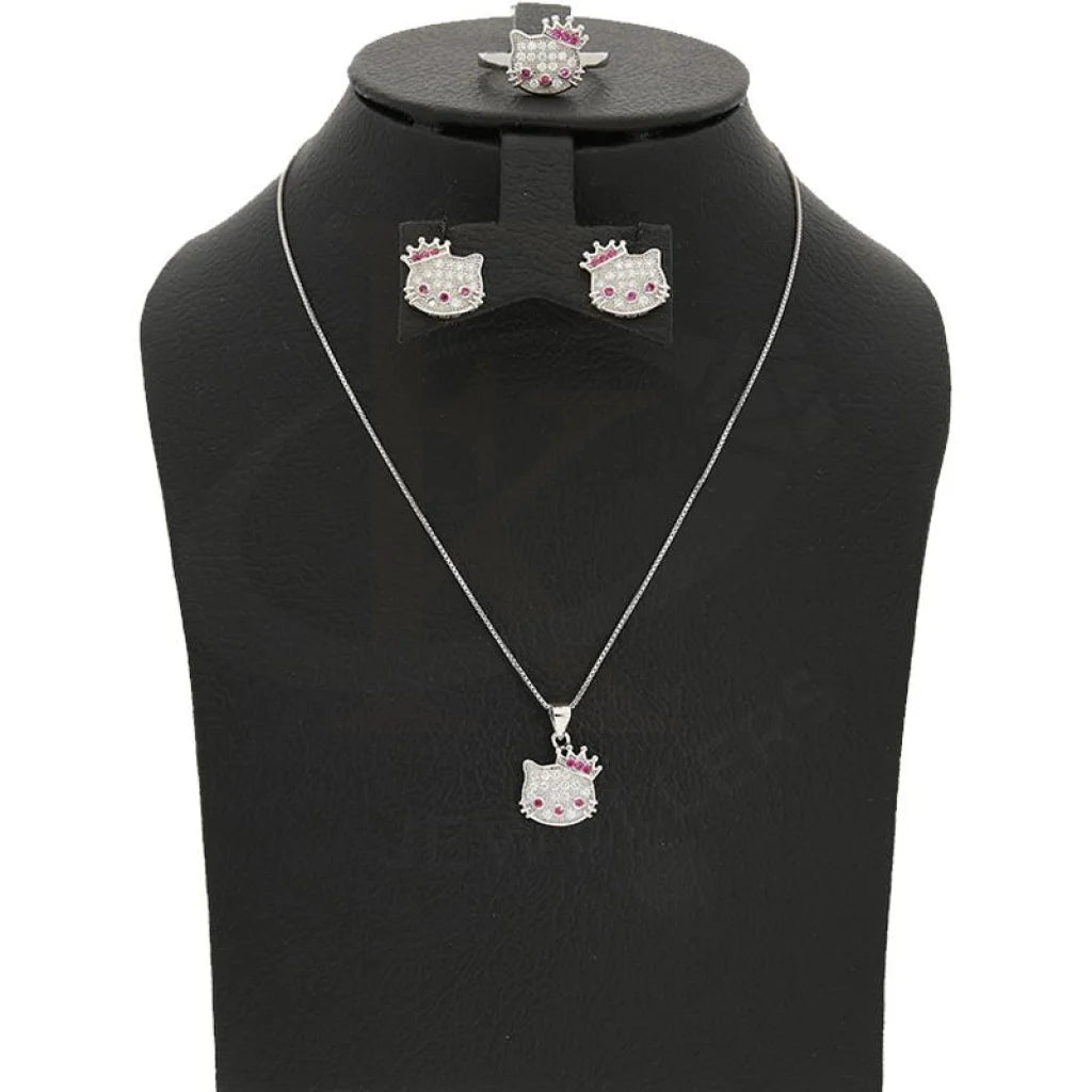 Italian Silver 925 Hello Kitty Pendant Set (Necklace Earrings And Ring) - Fkjnklstsl2314 Sets