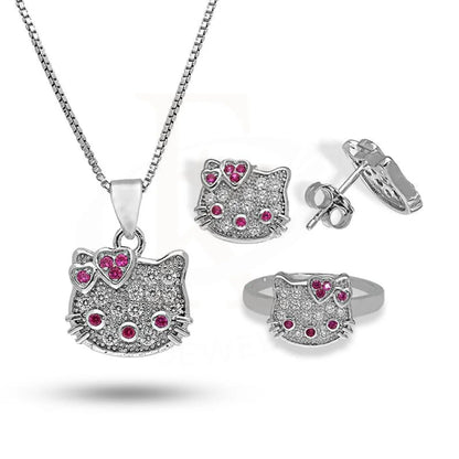 Italian Silver 925 Hello Kitty Pendant Set (Necklace Earrings And Ring) - Fkjnklstsl2315 Sets