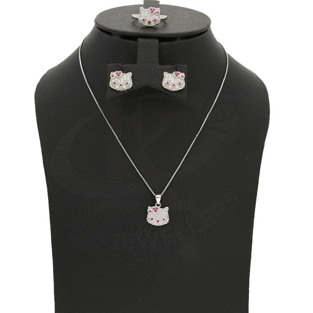 Italian Silver 925 Hello Kitty Pendant Set (Necklace Earrings And Ring) - Fkjnklstsl2315 Sets