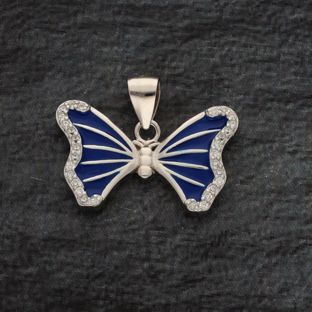 Sterling Silver 925 Ice Out Blue Ulysses Butterfly Pendant - Fkjpndsl8601 Necklaces