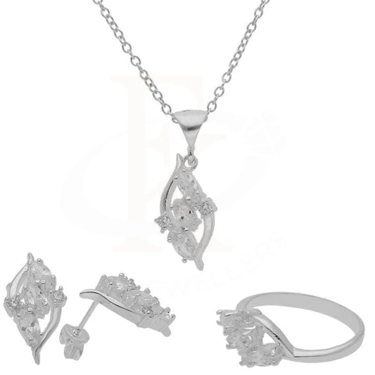 Italian Silver 925 Leaf Shaped Pendant Set (Necklace Earrings And Ring) - Fkjnklst1991 Sets