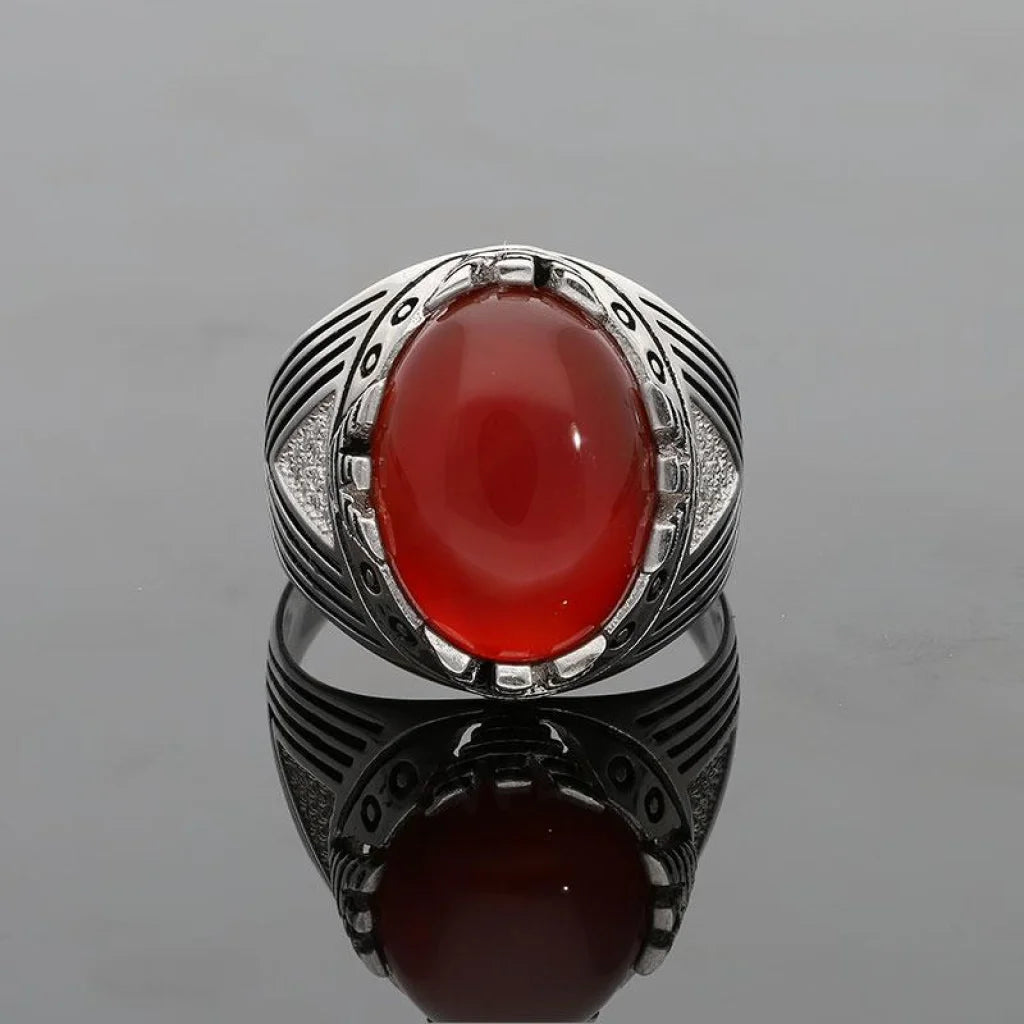 Italian Silver 925 Mens Red Solitaire Ring - Fkjrnsl2507 Rings