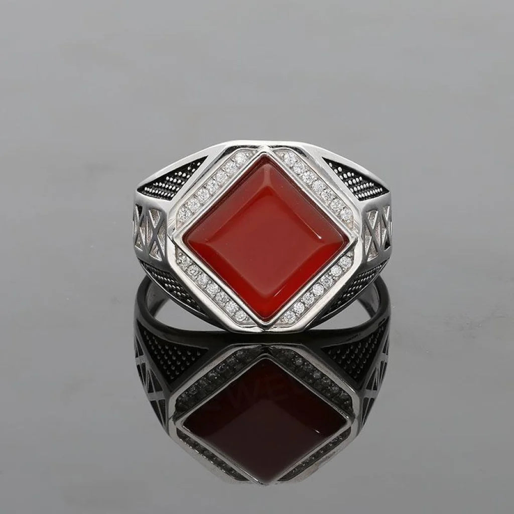 Italian Silver 925 Mens Red Solitaire Ring - Fkjrnsl2509 Rings