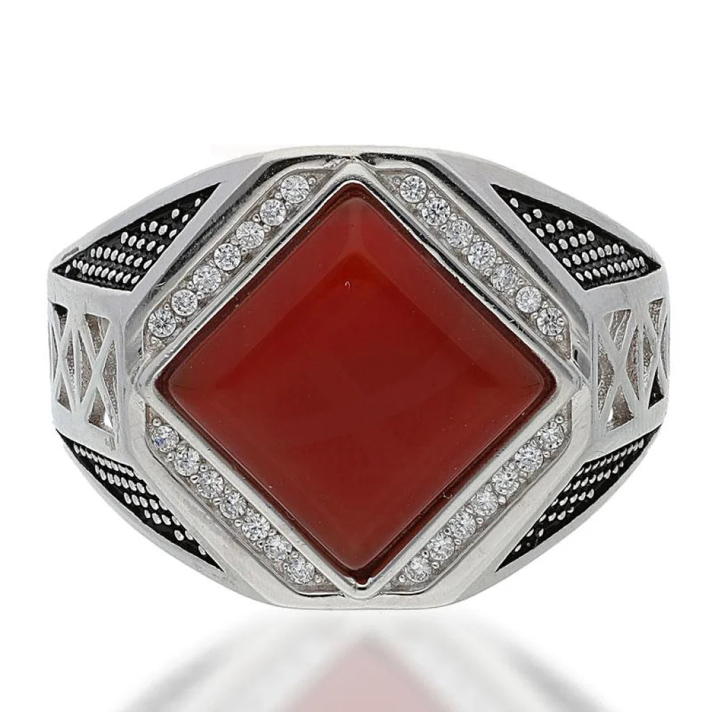 Italian Silver 925 Mens Red Solitaire Ring - Fkjrnsl2509 Rings