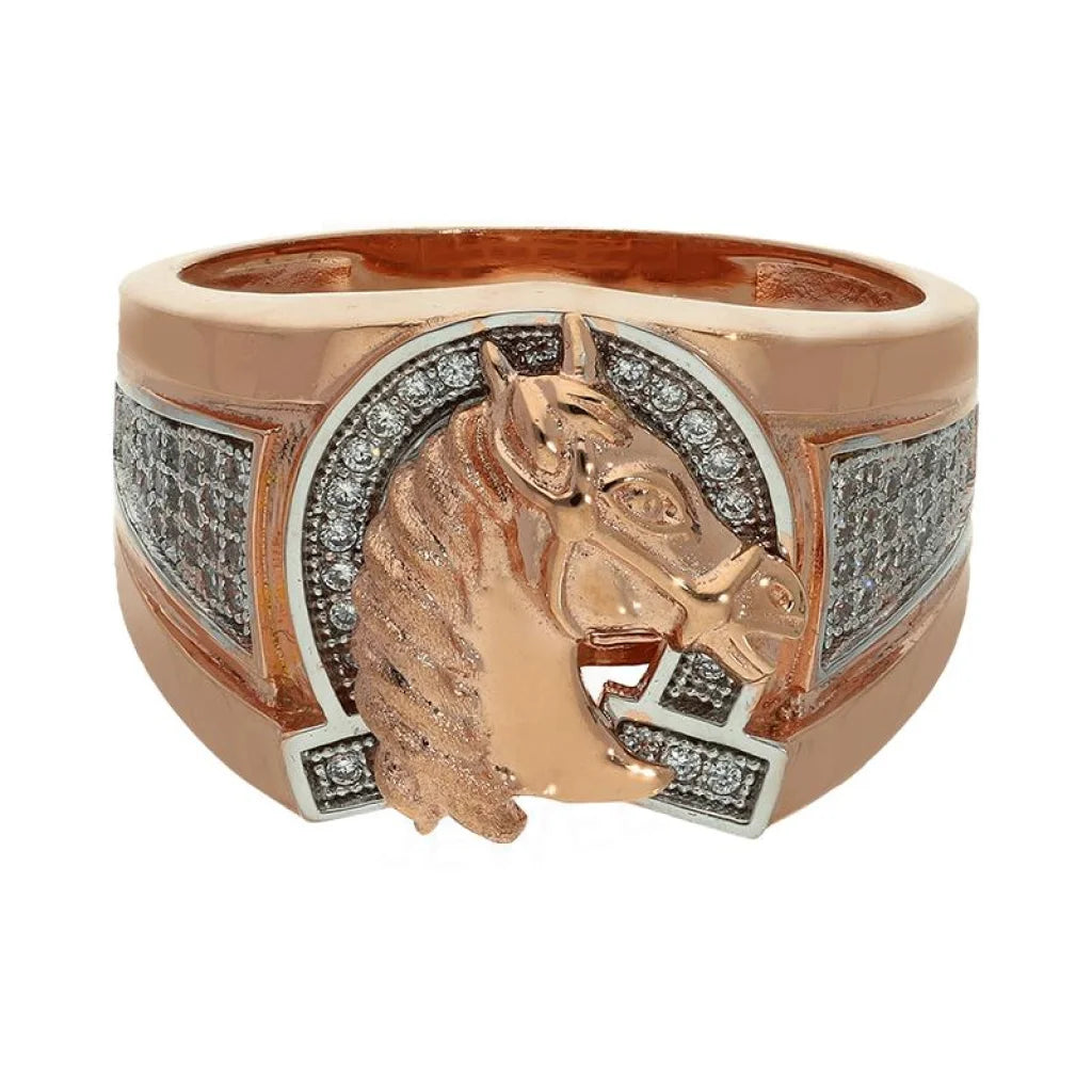 Italian Silver 925 Mens Rose Gold Plated Horse Shaped Ring - Fkjrnsl2905 Rings