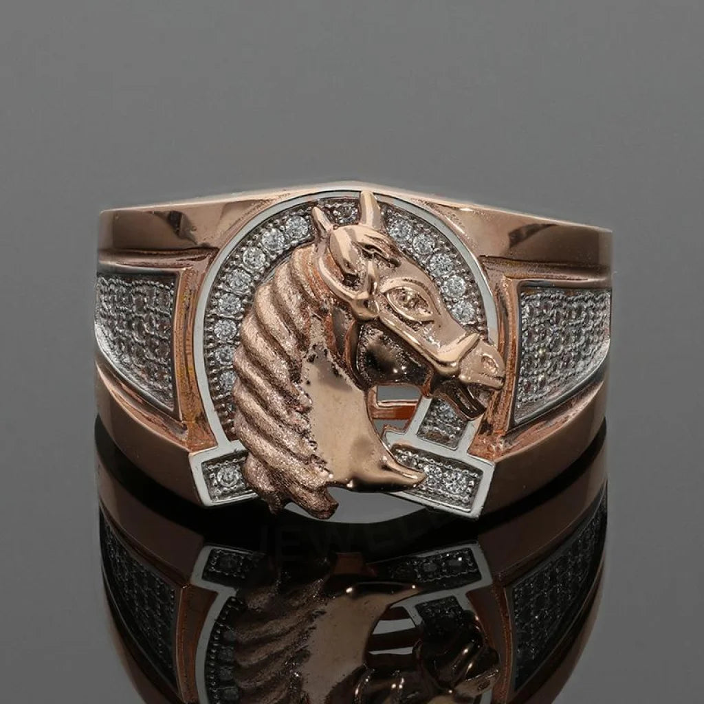 Italian Silver 925 Mens Rose Gold Plated Horse Shaped Ring - Fkjrnsl2905 Rings