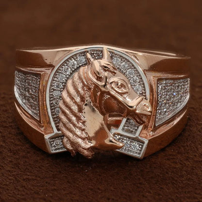 Italian Silver 925 Mens Rose Gold Plated Horse Shaped Ring - Fkjrnsl2905 Rings