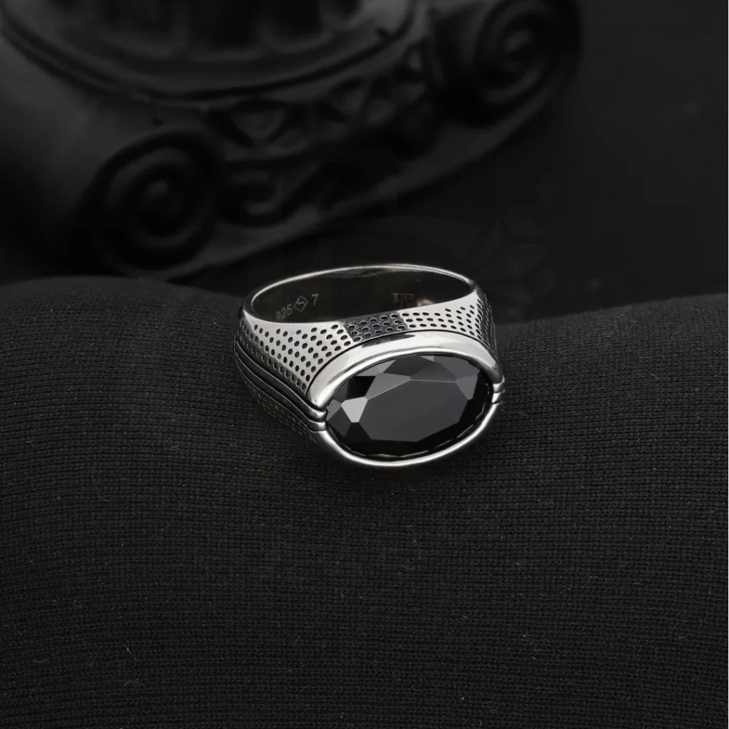 Sterling Silver 925 Mens Solitaire Black Zircon Stone Ring - Fkjrnsl8242 Rings