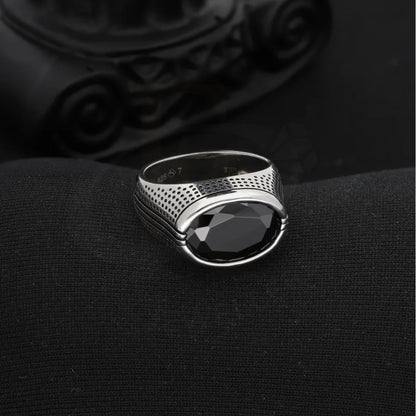 Sterling Silver 925 Mens Solitaire Black Zircon Stone Ring - Fkjrnsl8242 Rings