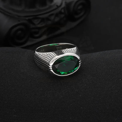 Sterling Silver 925 Mens Solitaire Green Zircon Stone Ring - Fkjrnsl8244 Rings