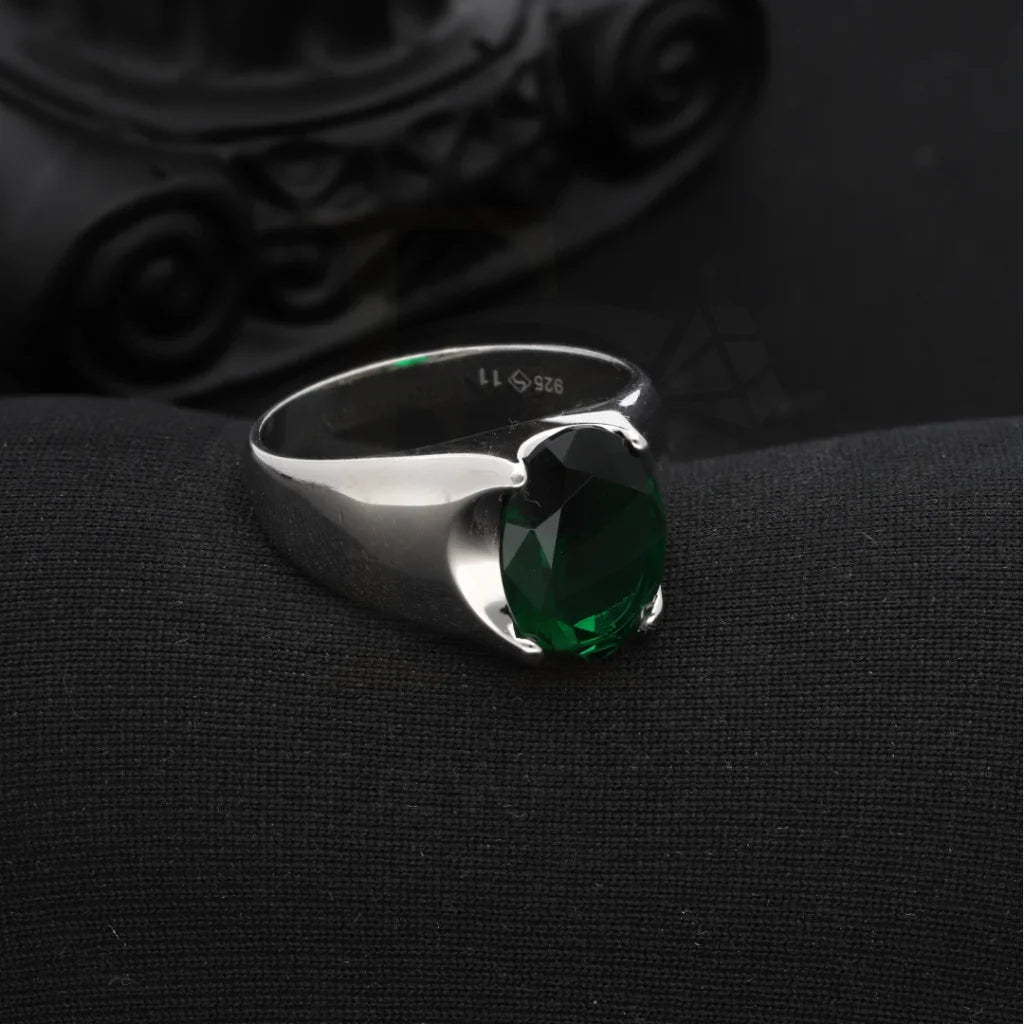 Sterling Silver 925 Mens Solitaire Green Zircon Stone Ring - Fkjrnsl8245 Rings