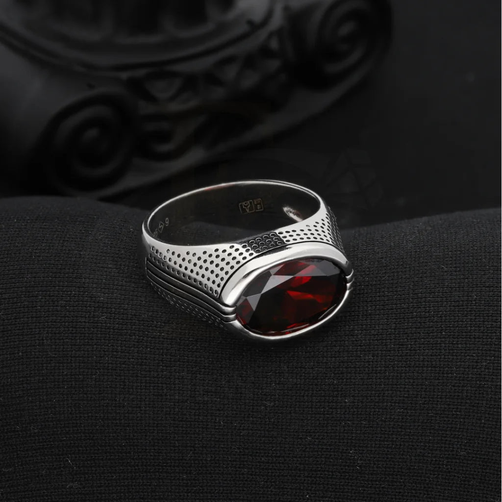 Sterling Silver 925 Mens Solitaire Red Zircon Stone Ring - Fkjrnsl8241 Rings