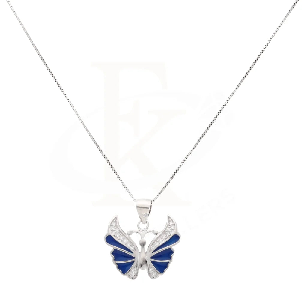 Sterling Silver 925 Necklace (Chain With Antique Plated Enamel Butterfly Pendant) - Fkjnklsl8602