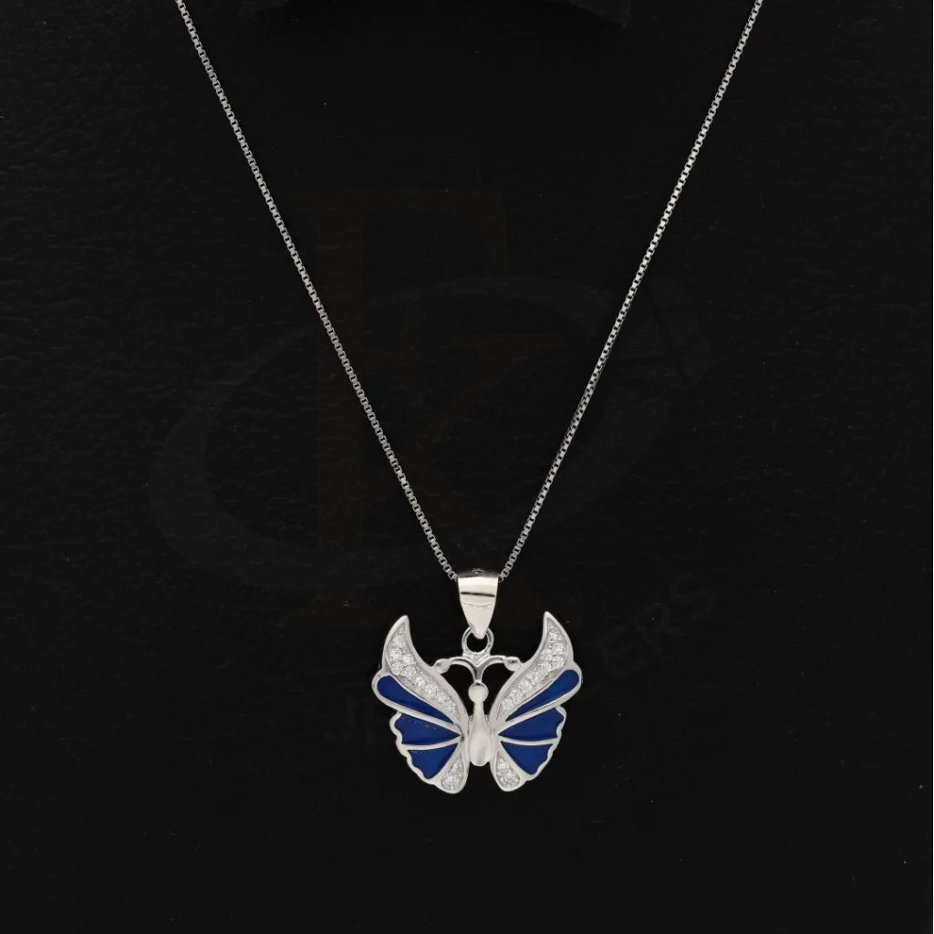 Sterling Silver 925 Necklace (Chain With Antique Plated Enamel Butterfly Pendant) - Fkjnklsl8602