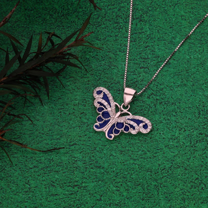 Sterling Silver 925 Necklace (Chain With Cubic Zirconia Blue Butterfly Pendant) - Fkjnklsl8600