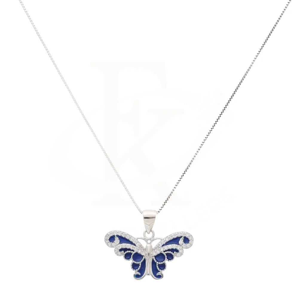 Sterling Silver 925 Necklace (Chain With Cubic Zirconia Blue Butterfly Pendant) - Fkjnklsl8600