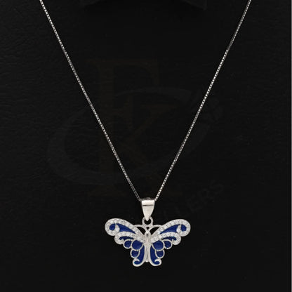 Sterling Silver 925 Necklace (Chain With Cubic Zirconia Blue Butterfly Pendant) - Fkjnklsl8600