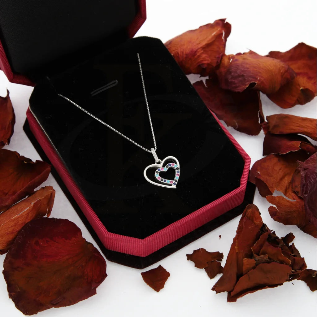 Sterling Silver 925 Necklace (Chain With Double Crystal Love Heart Pendant) - Fkjnklsl8599 Necklaces