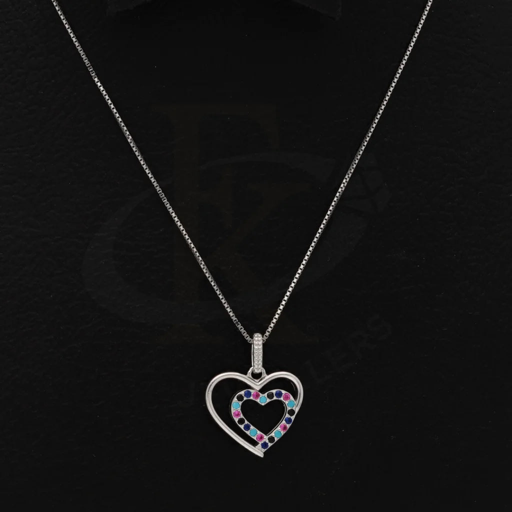 Sterling Silver 925 Necklace (Chain With Double Crystal Love Heart Pendant) - Fkjnklsl8599 Necklaces