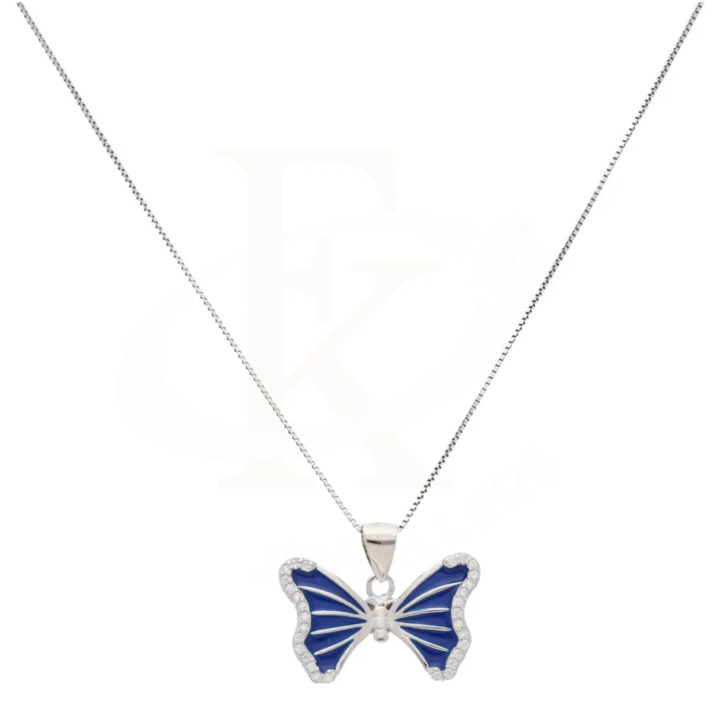 Sterling Silver 925 Necklace (Chain With Ice Out Blue Ulysses Butterfly Pendant) - Fkjnklsl8601