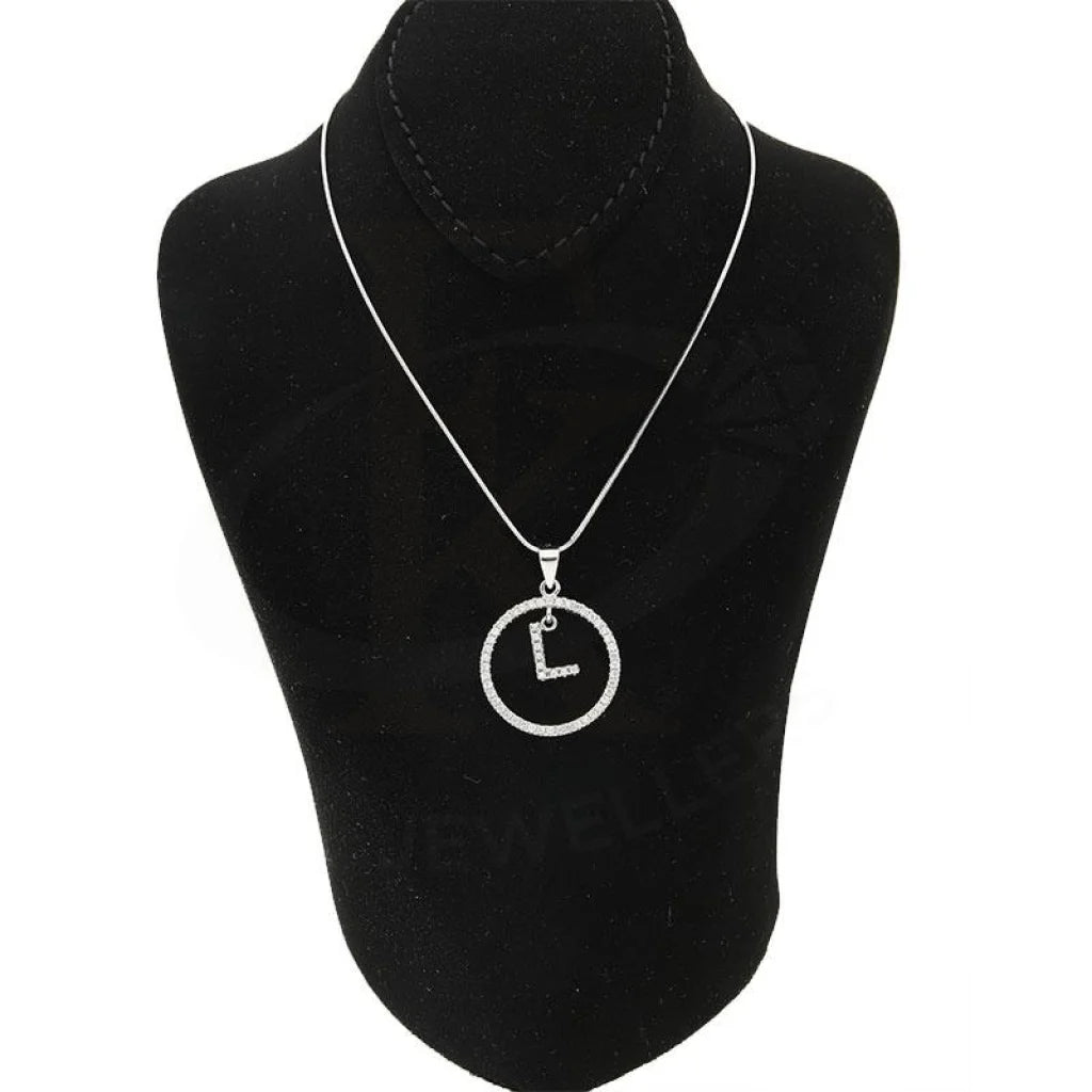 Italian Silver 925 Necklace (Chain With Round Shaped Alphabet Pendant) - Fkjnklsl1999 Letter L /