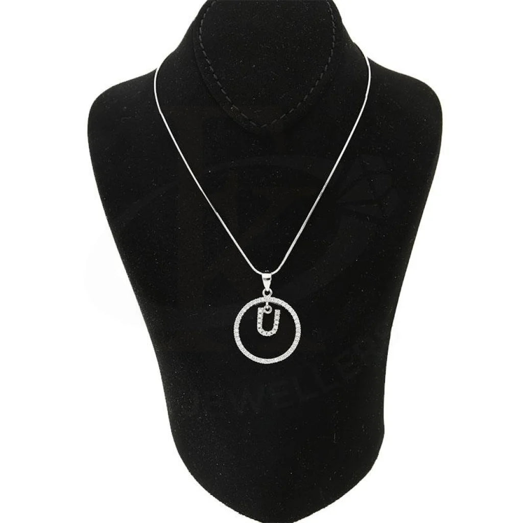 Italian Silver 925 Necklace (Chain With Round Shaped Alphabet Pendant) - Fkjnklsl1999 Letter U /